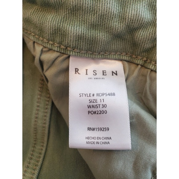 RISEN JEANS Women Size 11 Sage Green Wide Leg Cargo High Rise Distressed Hem - Picture 7 of 16